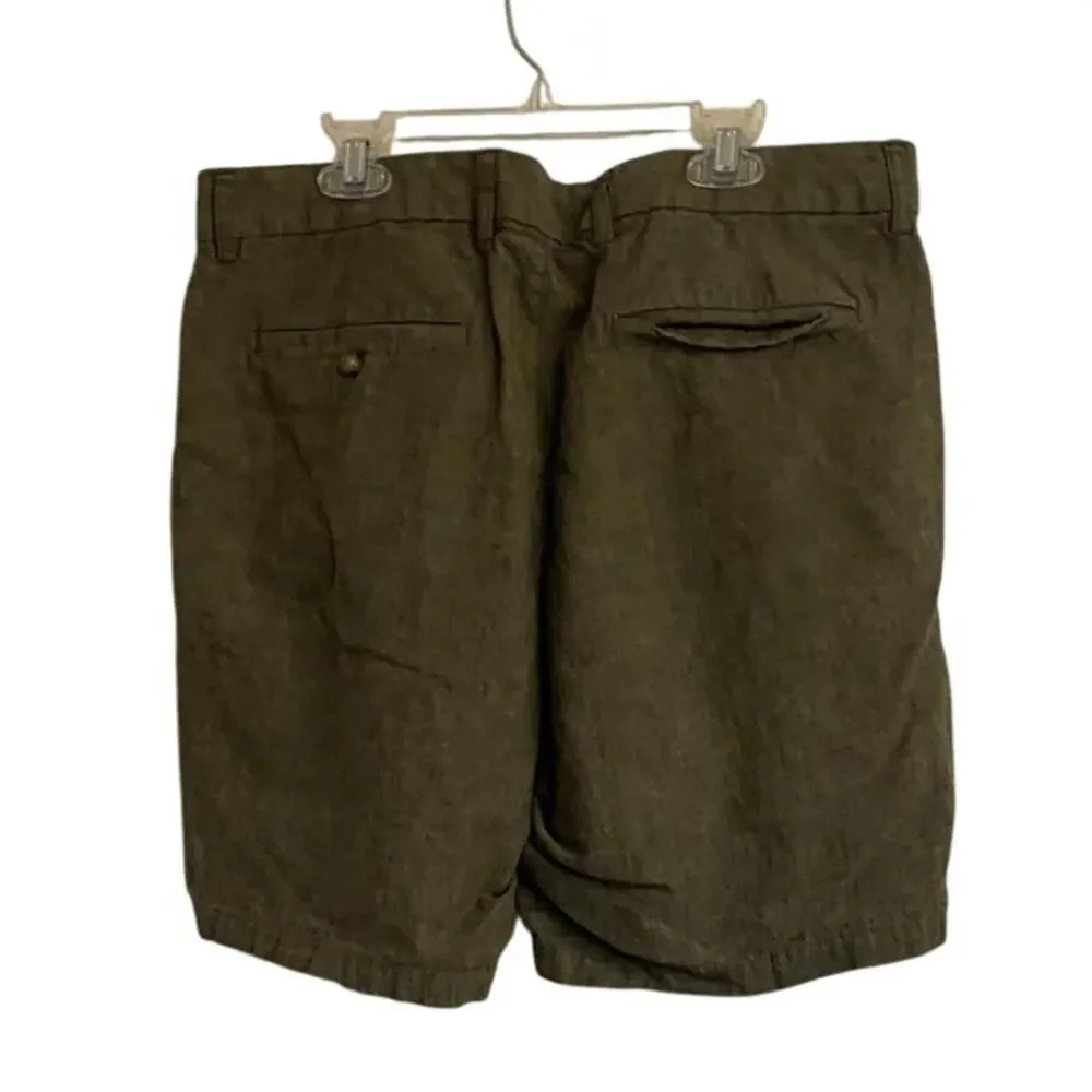 LR4308 Old Navy Slim Linen Blend Shorts Mens 34 Olive Green Flat Front Casual